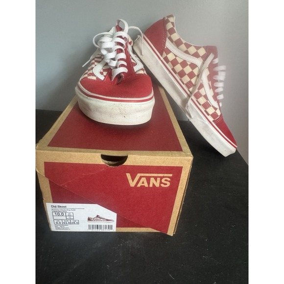 VANS Old Skool Men's Sneakers Red/White Checkered Canvas, Size 10 - Picture 1 of 11